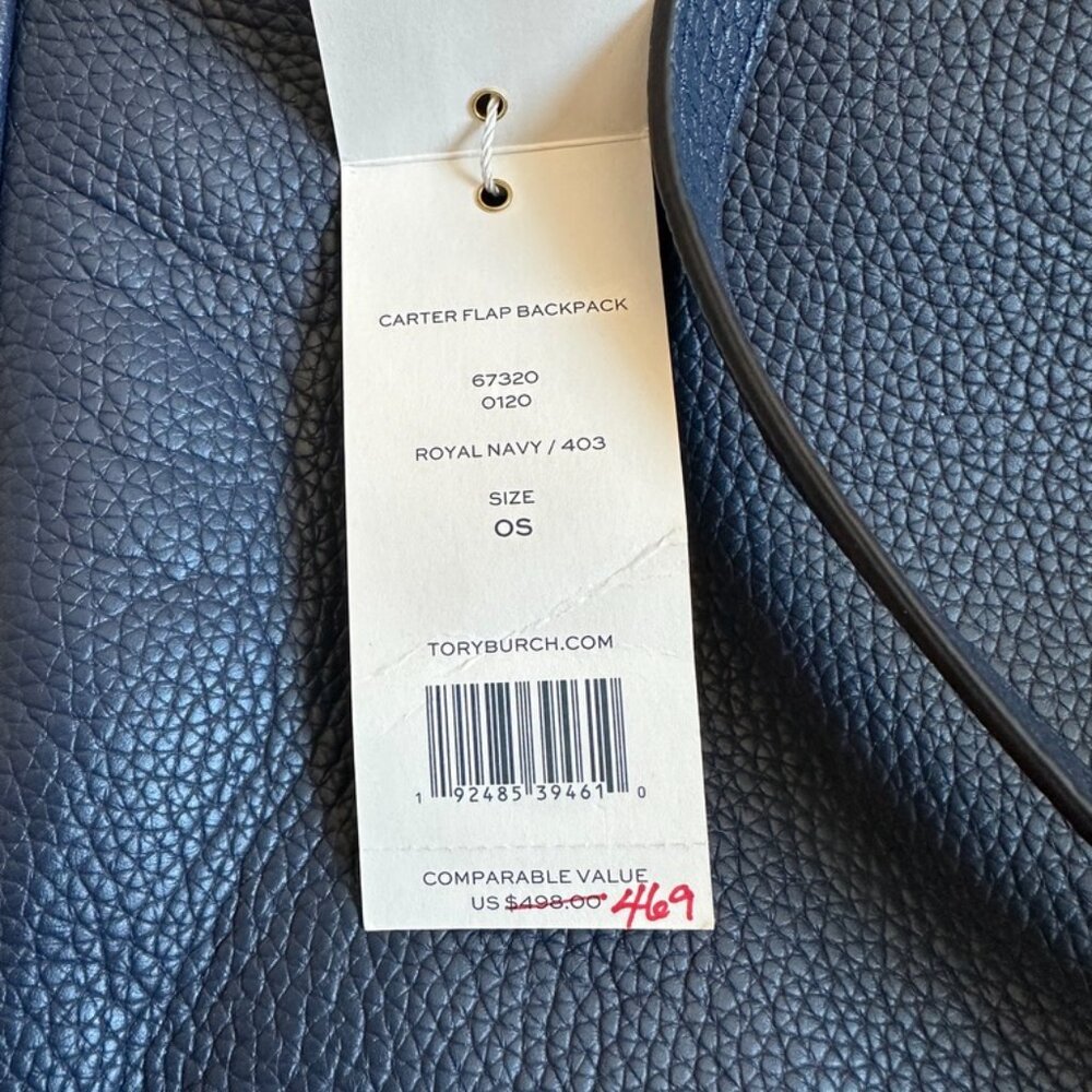 NWT! RARE! Tory Burch Carter Flap Pebbled Leather Backpack In Roal Navy 67320 - Picture 9 of 9